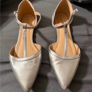 LTS - Silver T-Strap Pointed Toe Flats